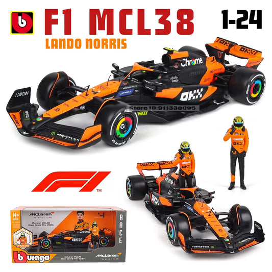 1:24 2024 Mclaren F1 Team+Winning Doll 4 # Lando Norris 81 # Oscar Piastri Paint Formula One Alloy Super Toy Car Model