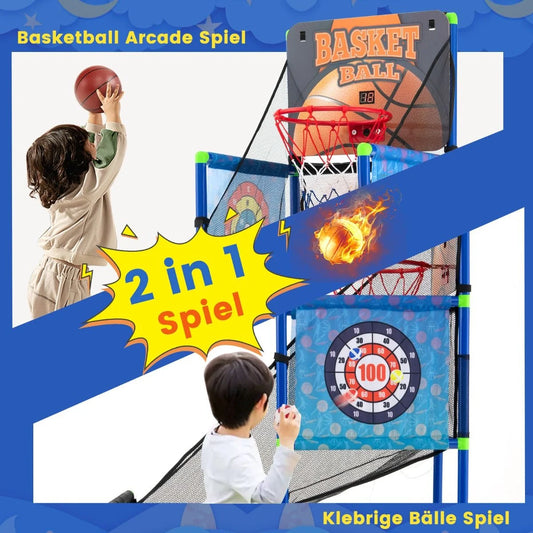 Arcade Basketball Spielset Mit Anzeigetafel & Soundeffekt Inkl. 2 Basketbälle & Pumpe Blau